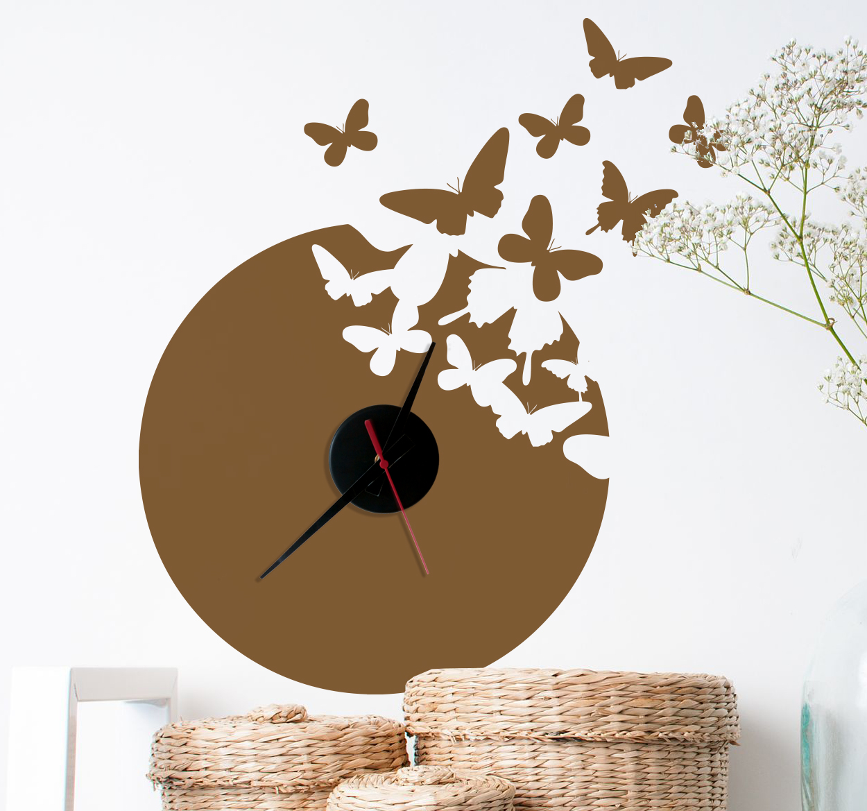 Tenstickers Klok sticker met vlinders