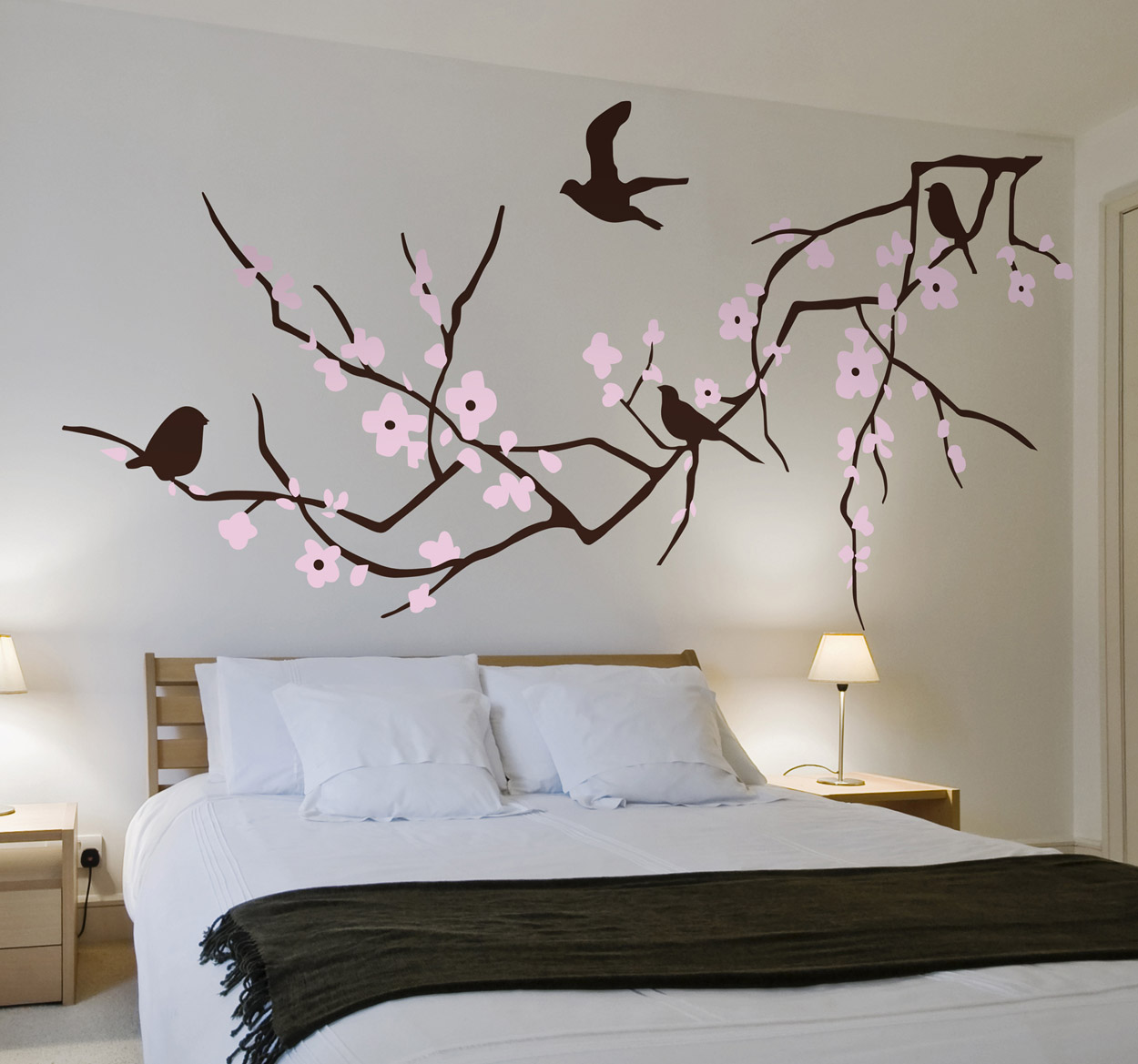 Tenstickers Bloemen muursticker boom bloesems vogels