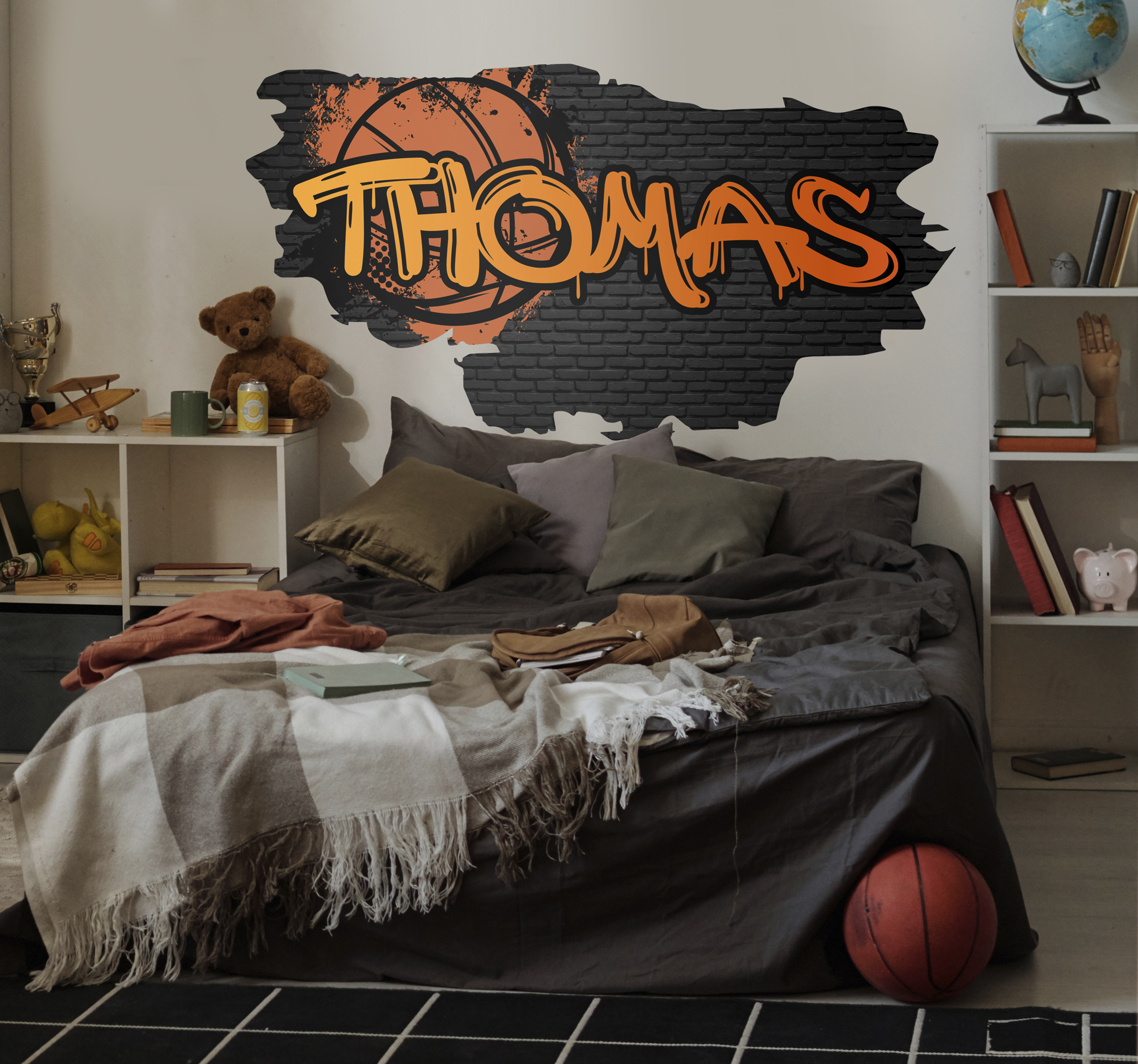 Basketball Graffiti mit Namen Wandtattoo Jugendzimmer