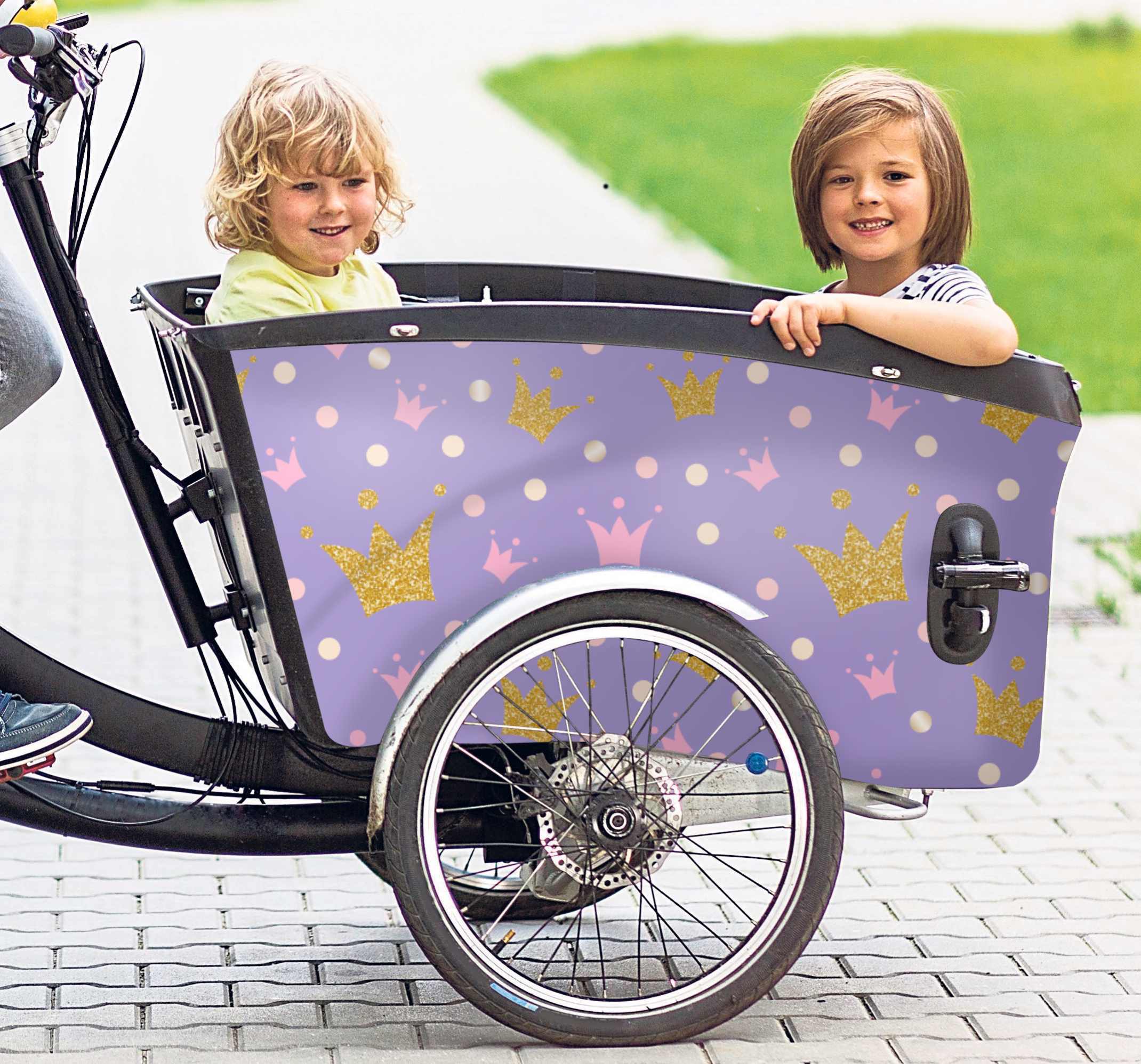 Paarse prinsessen bakfiets sticker sprookjes sticker