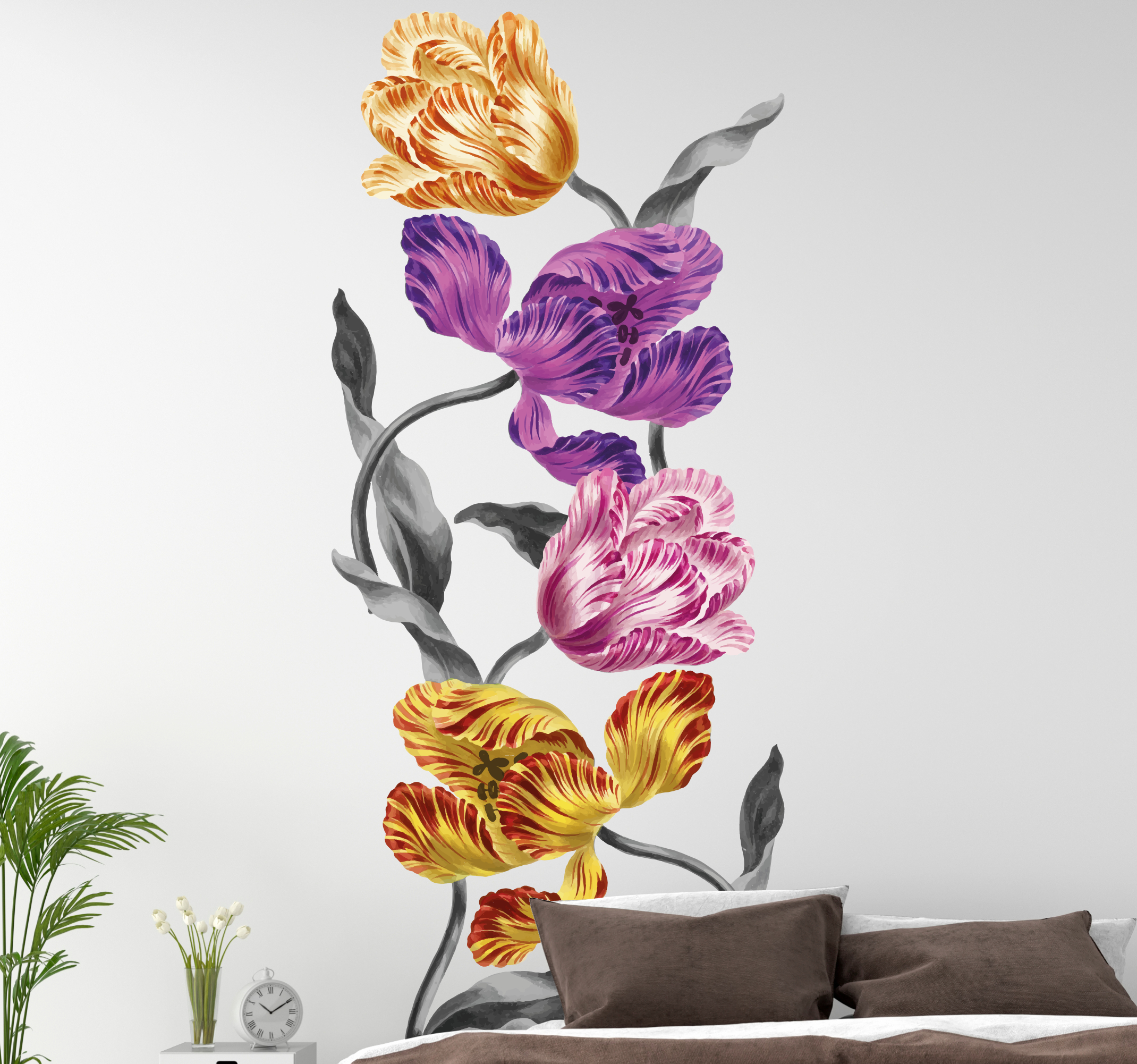 Tenstickers Bloemen stickers Elegante kleurrijke tulpen