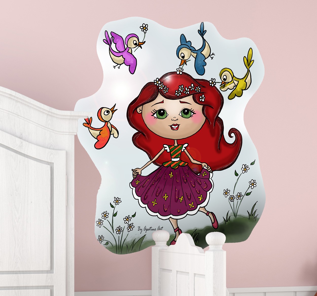 Tenstickers Meisje met vogels prinses sticker