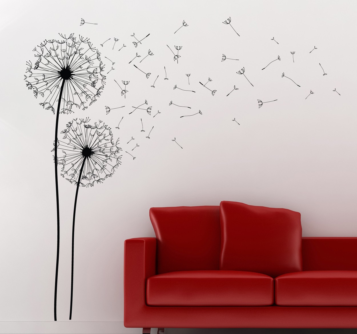 Tenstickers Muursticker woonkamer met paardenbloemen