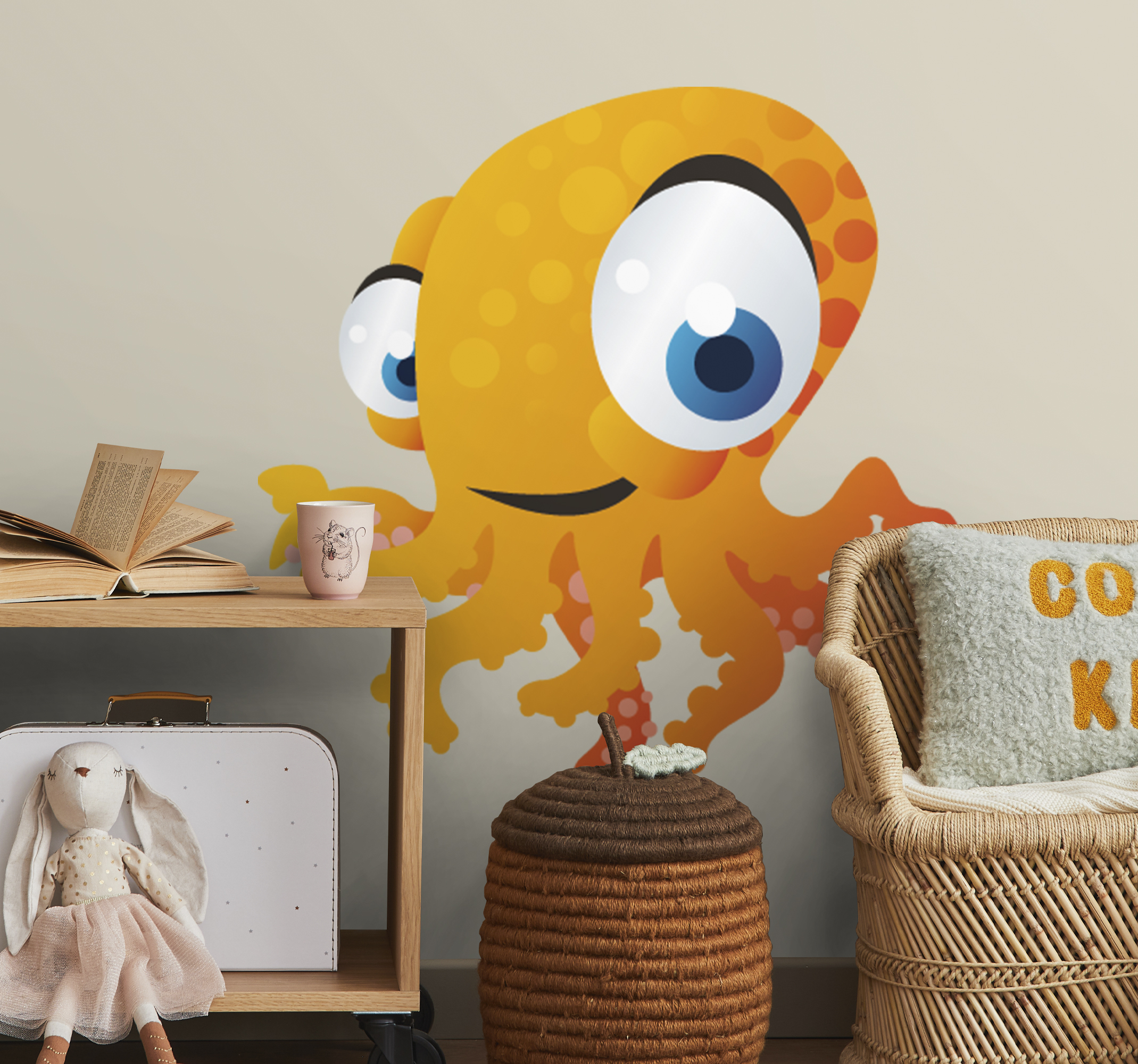 Tenstickers Sticker kinderkamer octopus oranje