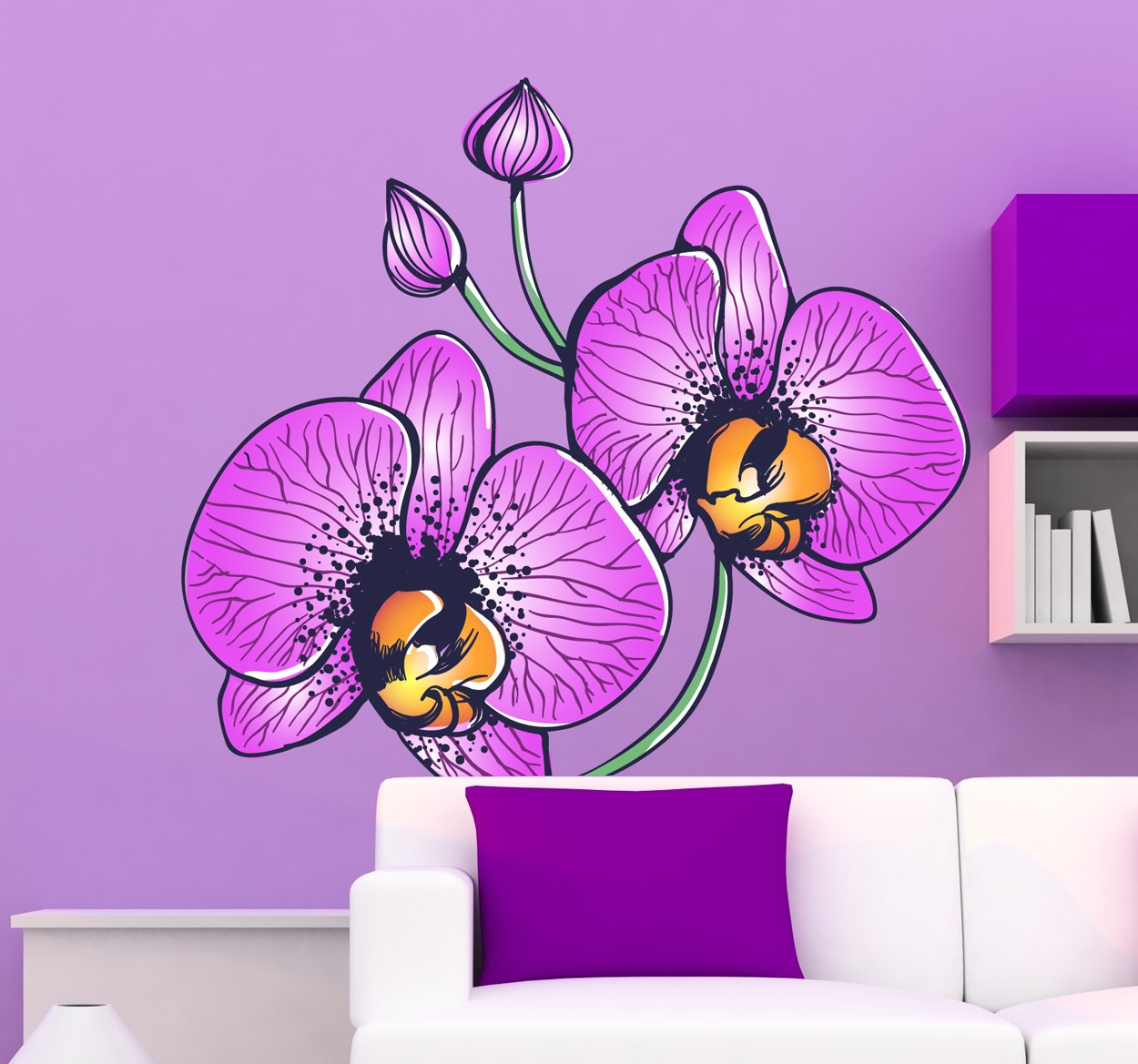 Tenstickers Orchidee paarse bloemen muursticker