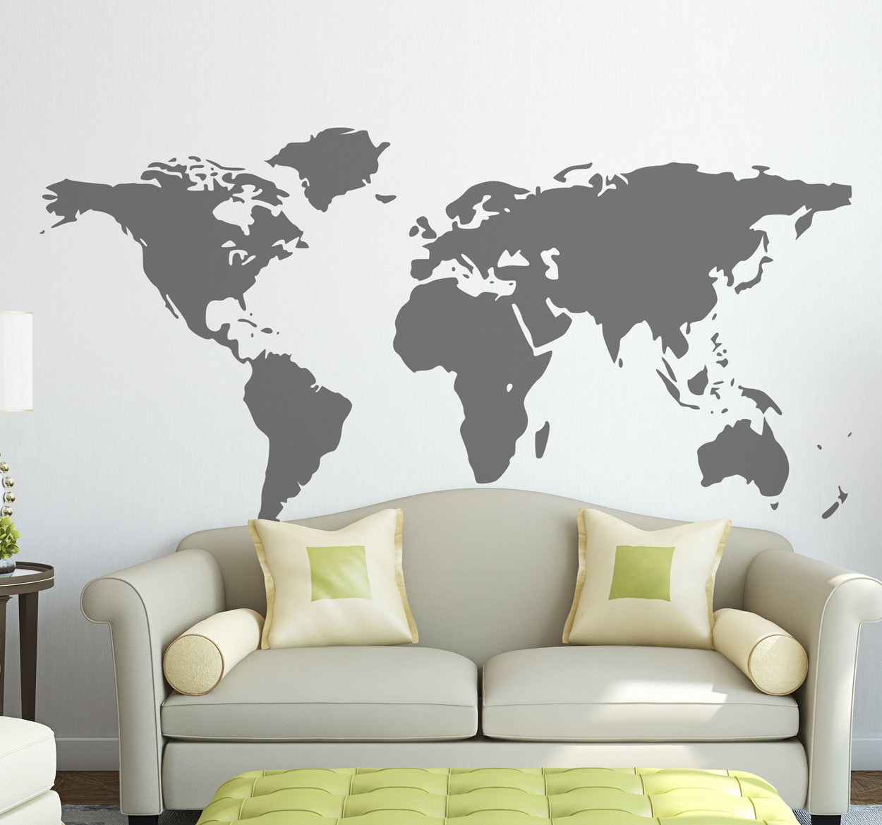 Tenstickers Muursticker wereldkaart map grijs