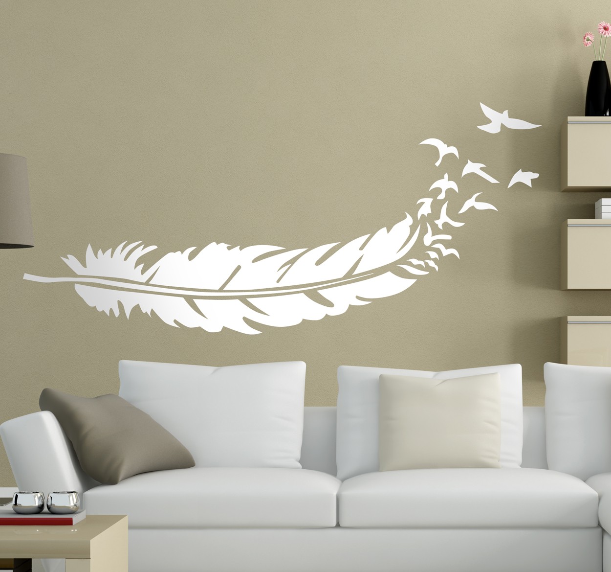 Tenstickers Muursticker woonkamer veer en vogel