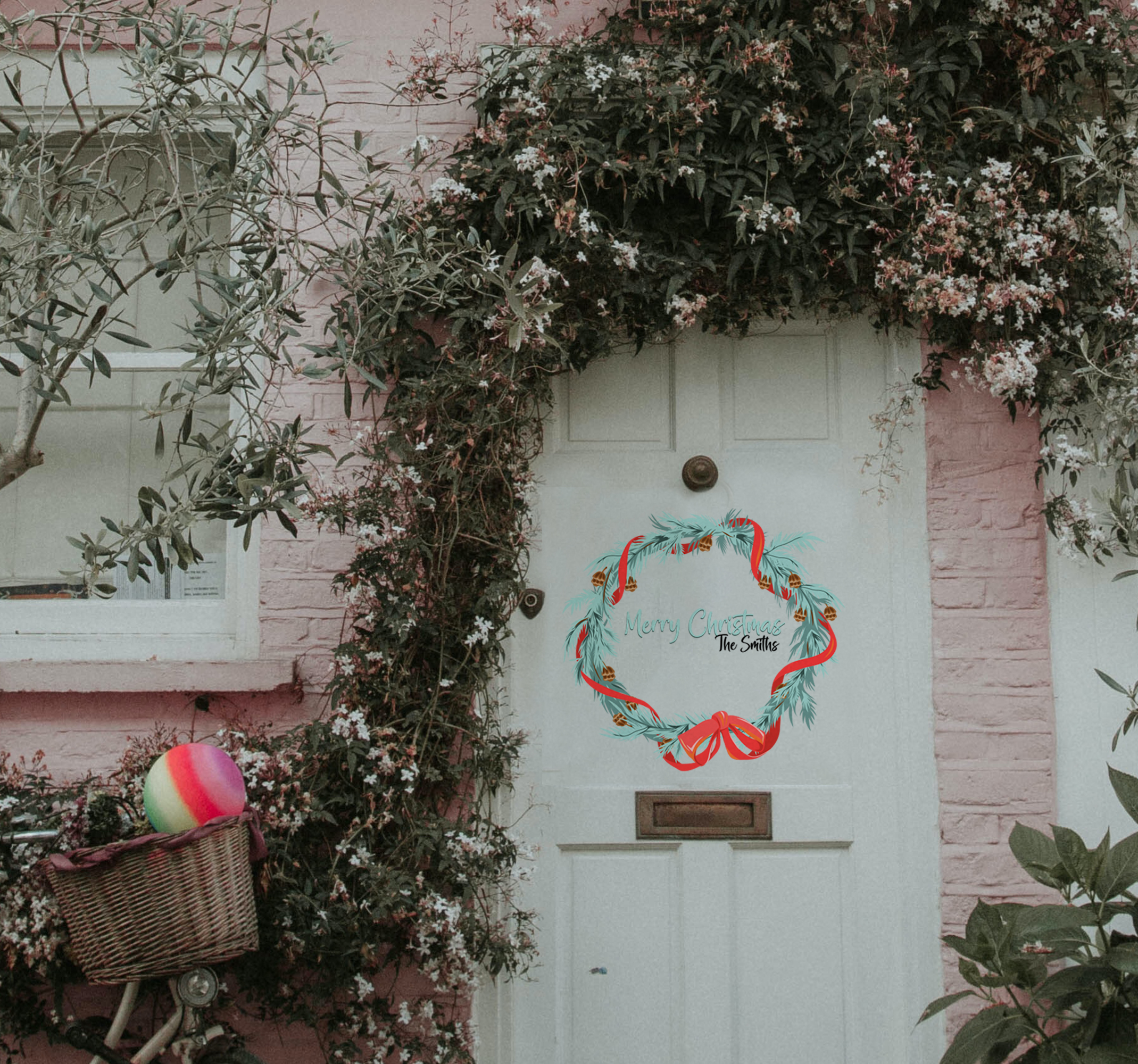 Kerst krans muursticker familienaam