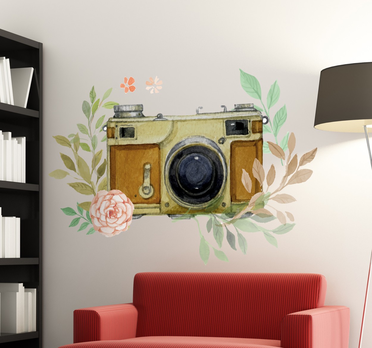 Tenstickers Vintage camera bloemen sticker