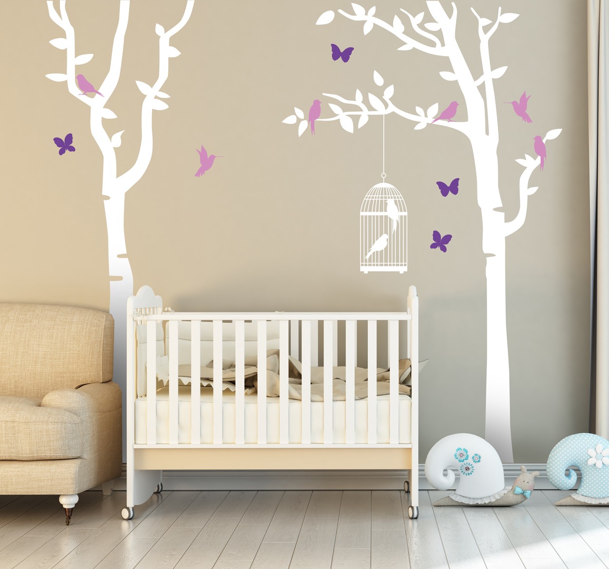 Tenstickers Decoratieve Muursticker Boom met Vogel