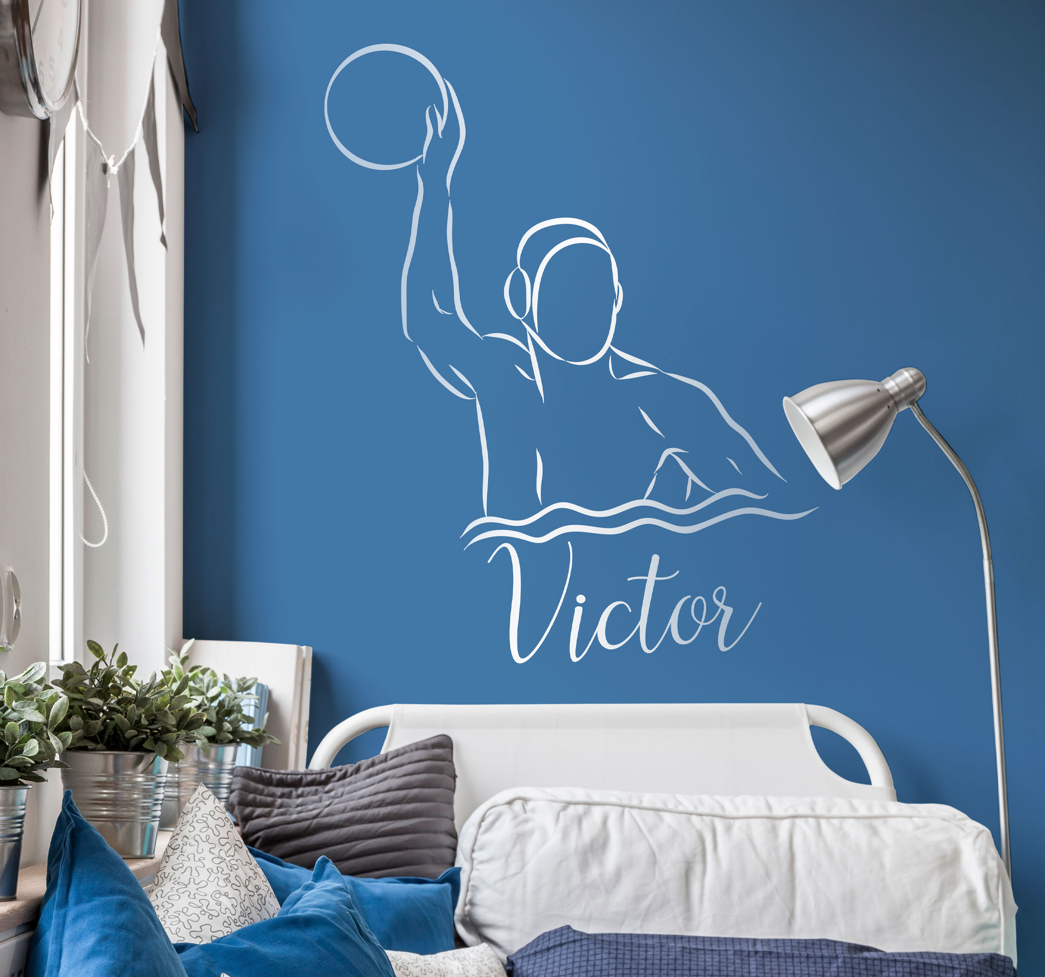 Tenstickers Water polo silhouet muursticker met naam