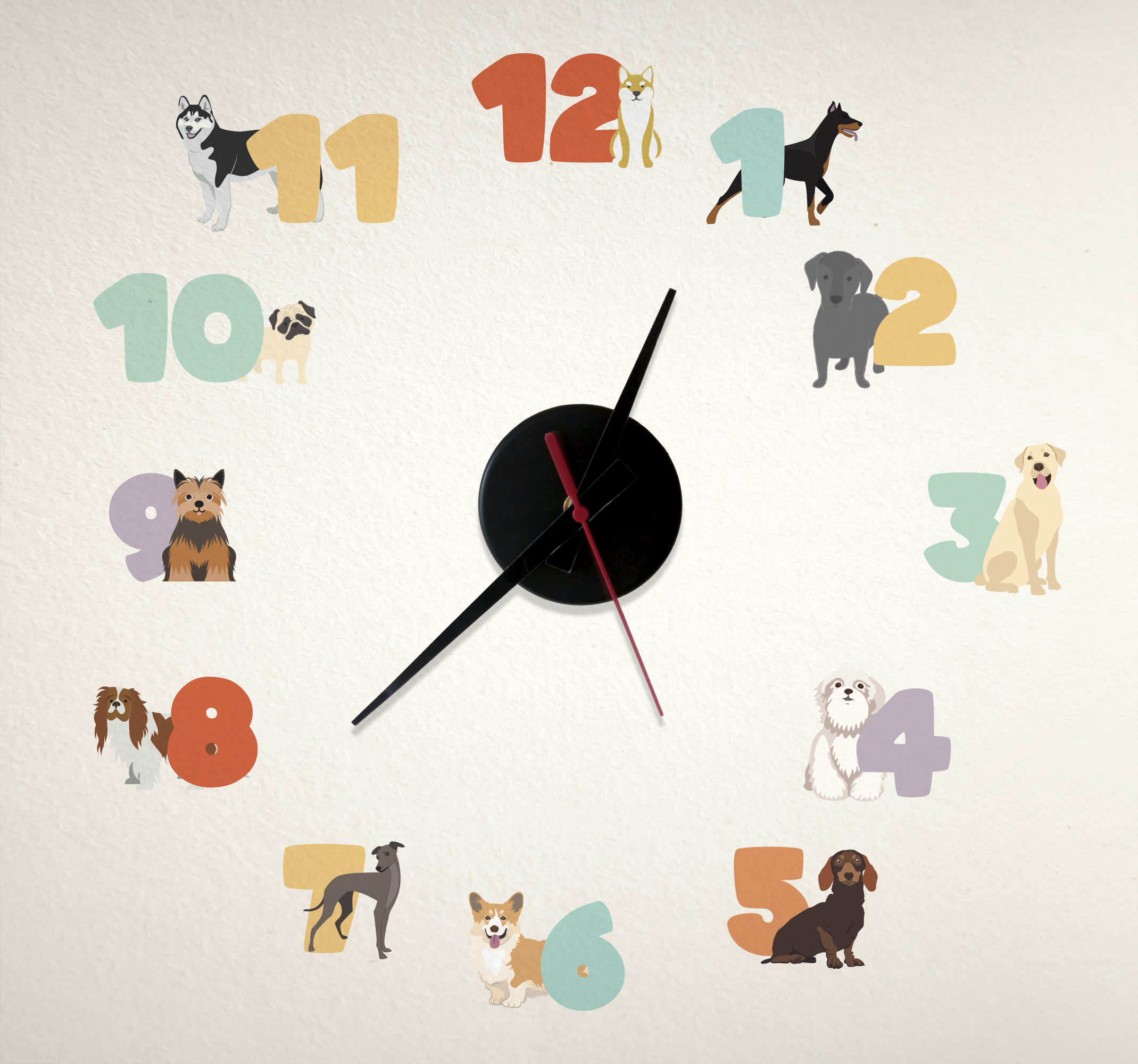Sticker cameretta orologio con cani