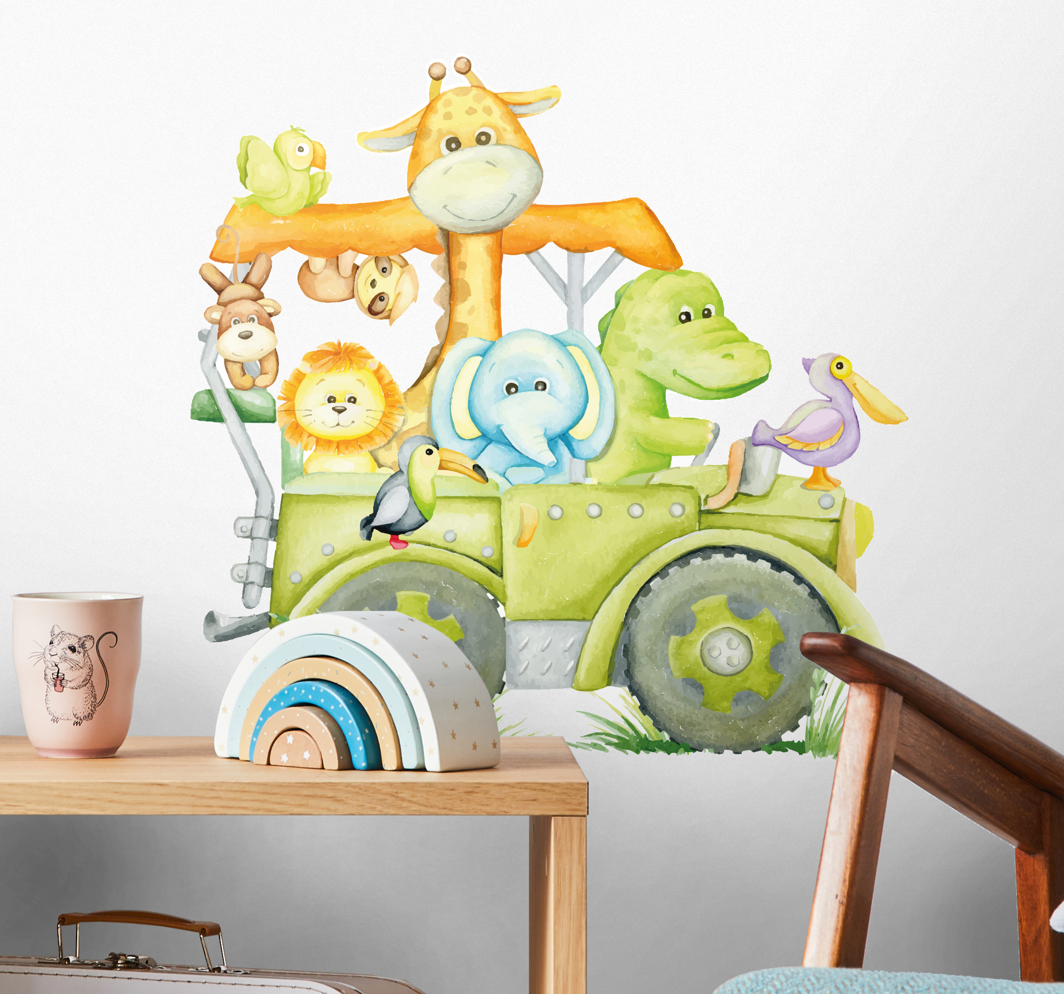 Tenstickers Jungle dieren op jeep muursticker