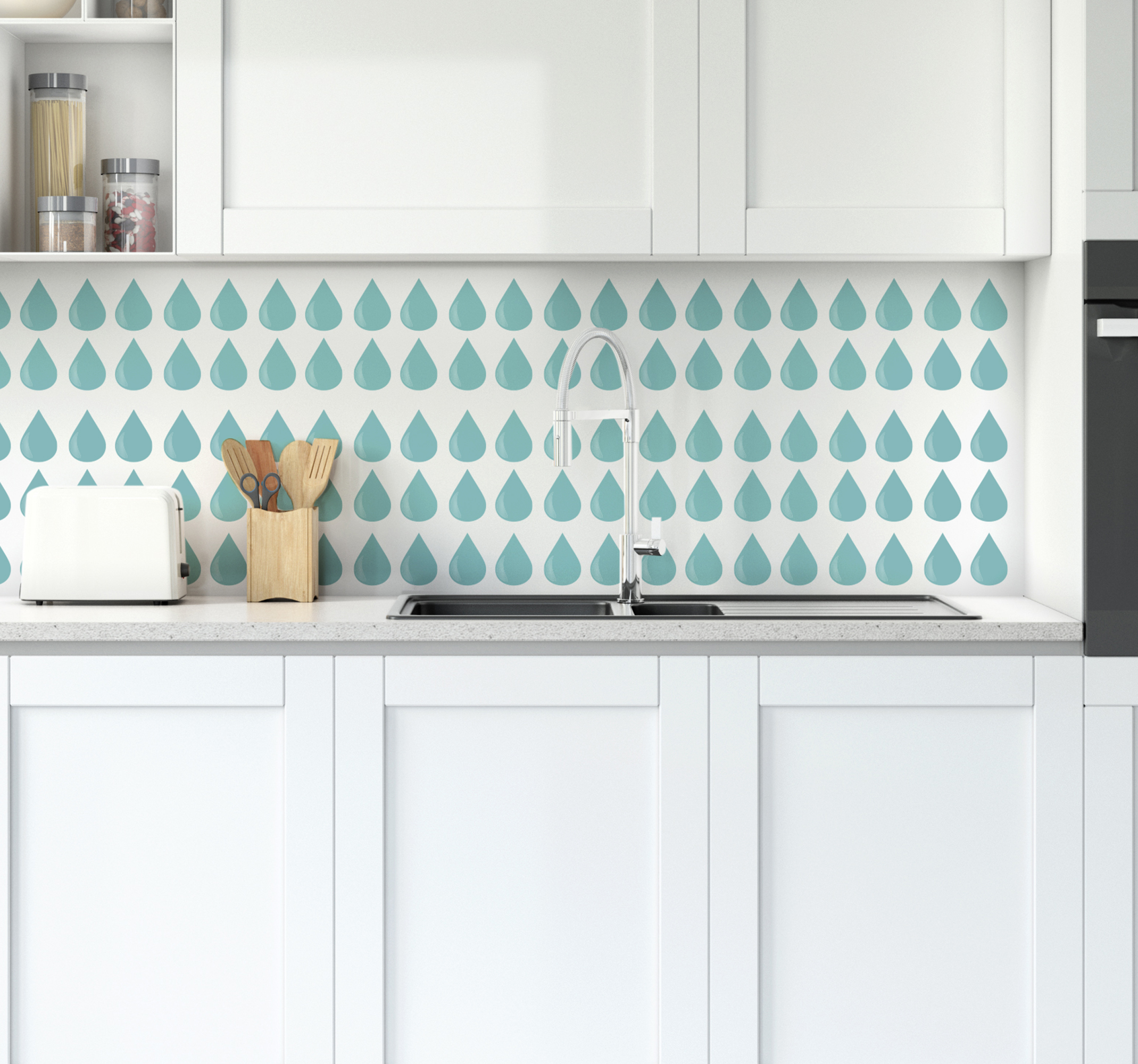 Tenstickers Turquoise druppels Muursticker keuken