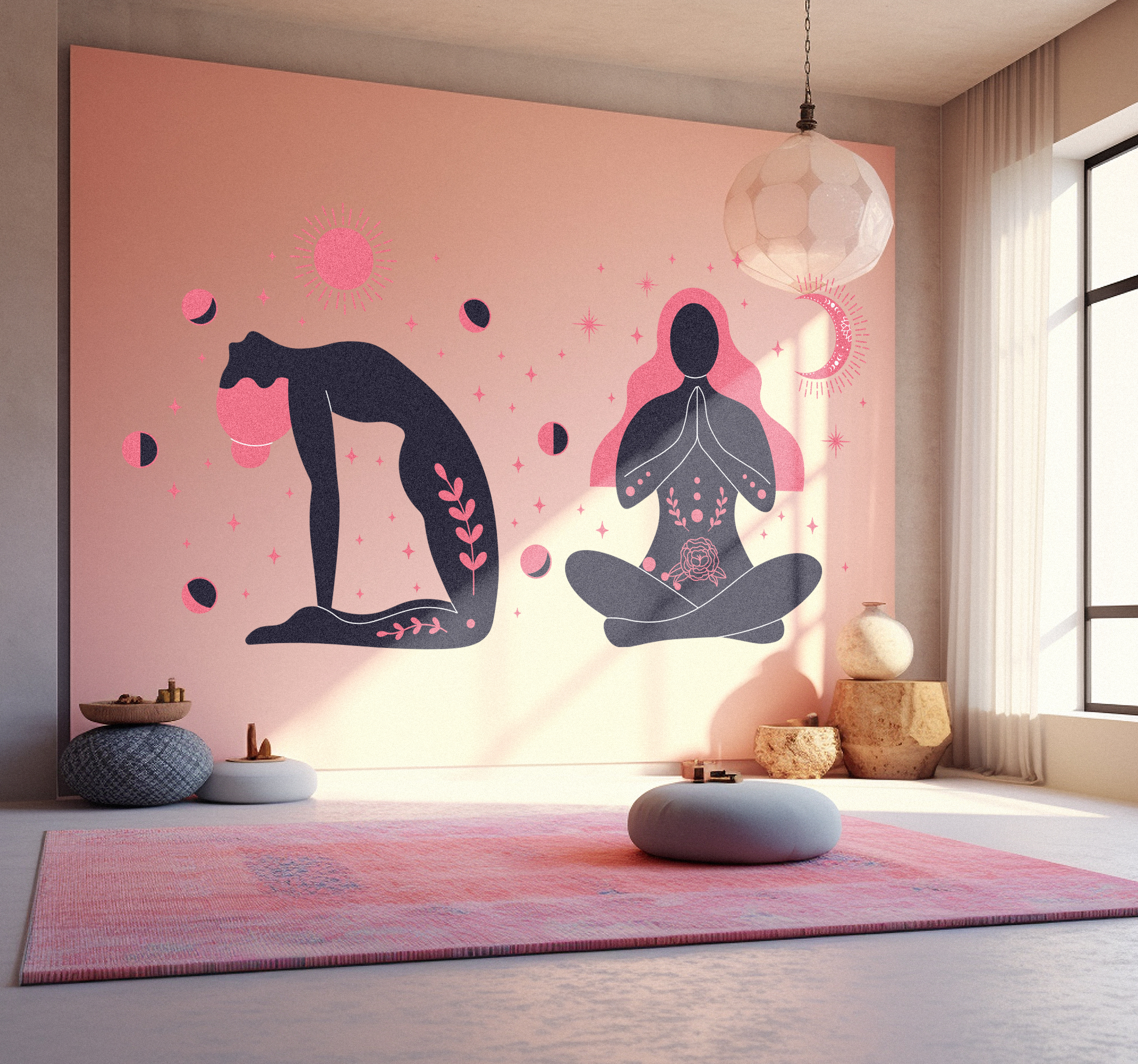 Tenstickers Boho yoga posities Muursticker sport