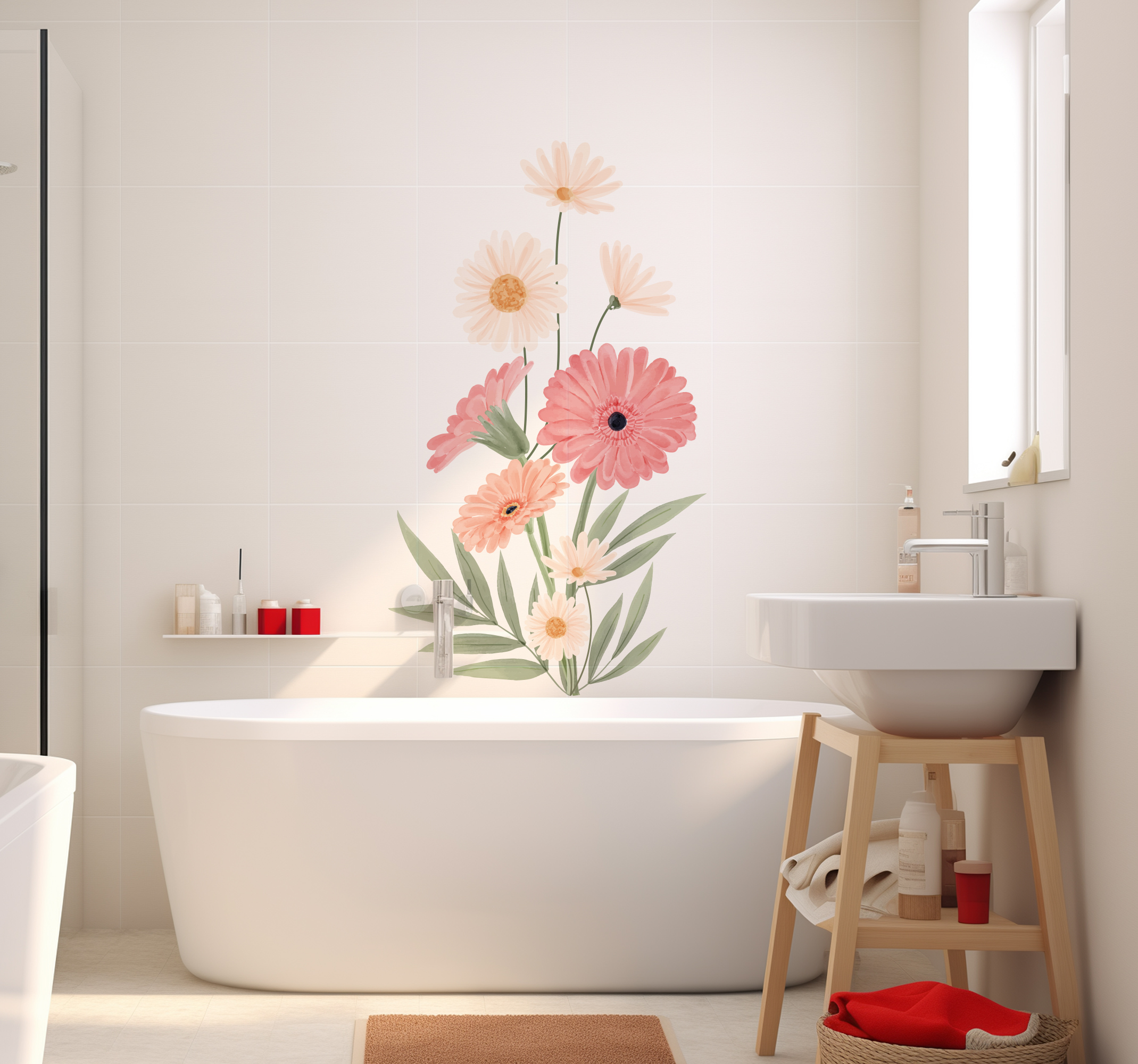 Tenstickers Roze madeliefjes badkamer muursticker