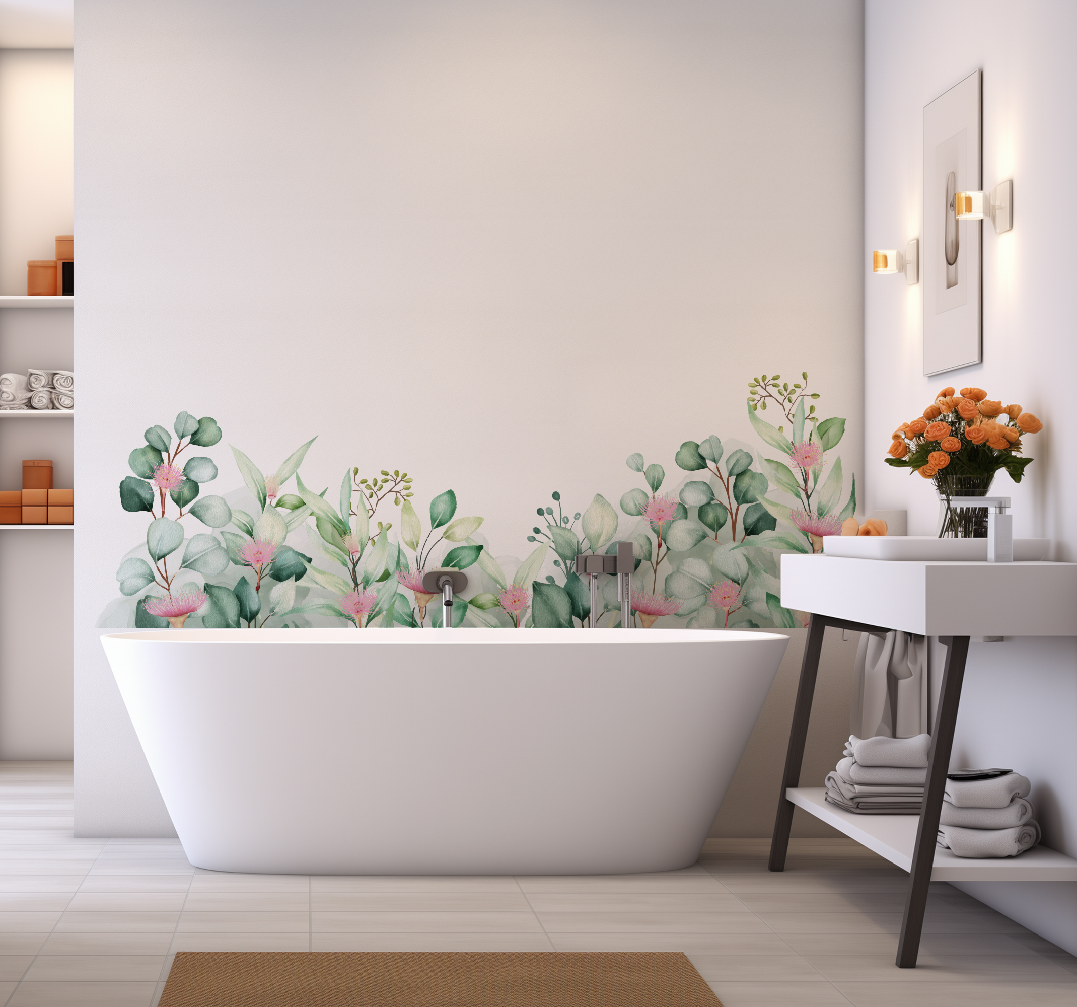 Tenstickers Aquarel bloemen en planten badkamer muursticker