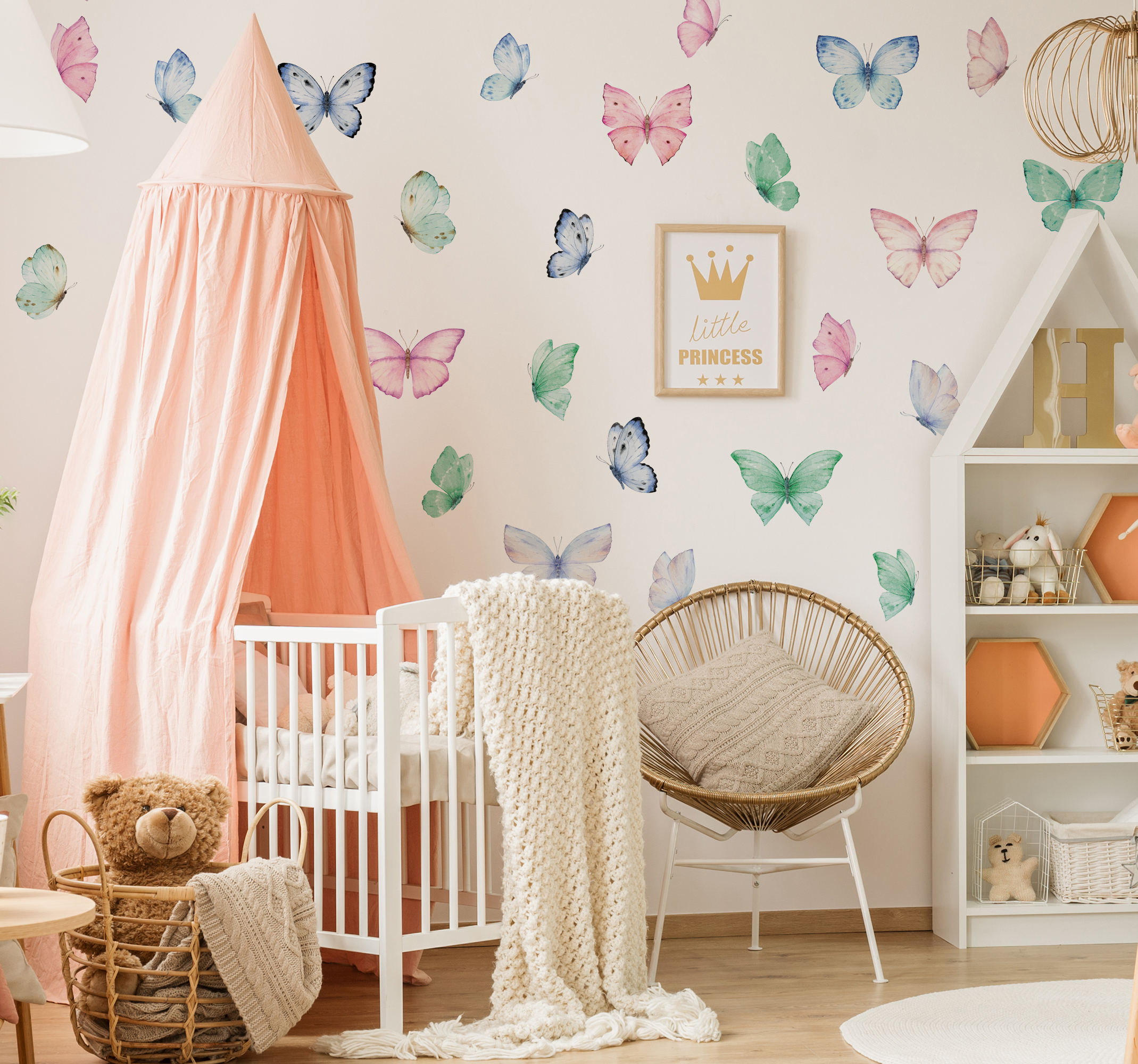 Tenstickers Aquarel vlinder Muursticker kinderkamer