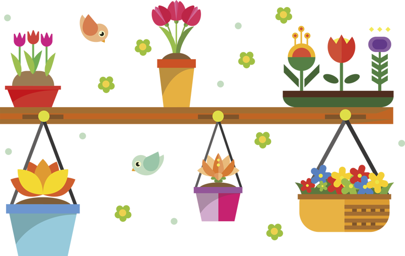 Muursticker getekende planten en vazen