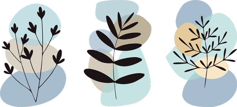 Vinilo pared dormitorio plantas abstractas con círculos de colore - TenVinilo