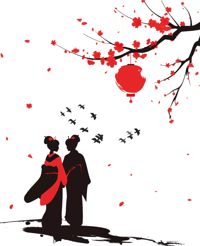 Japanese geishas wall sticker for bedroom - TenStickers