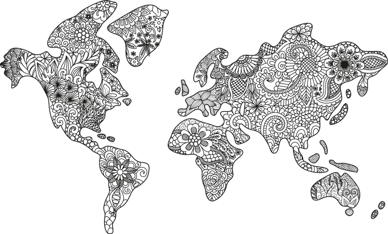 Autocollant mural chambre carte du monde de mandalas - TenStickers