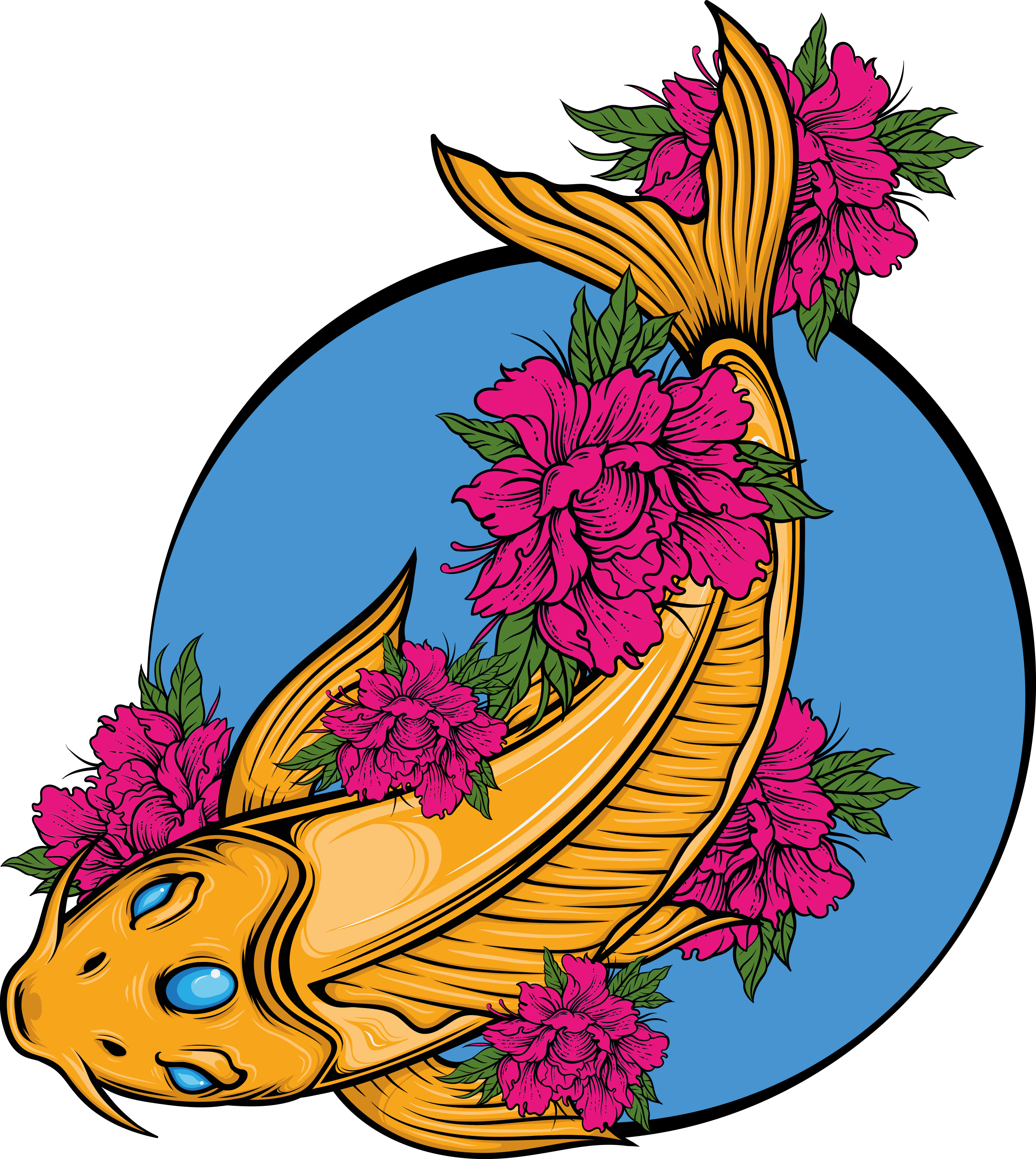 Koi with flowers car sticker - TenStickers