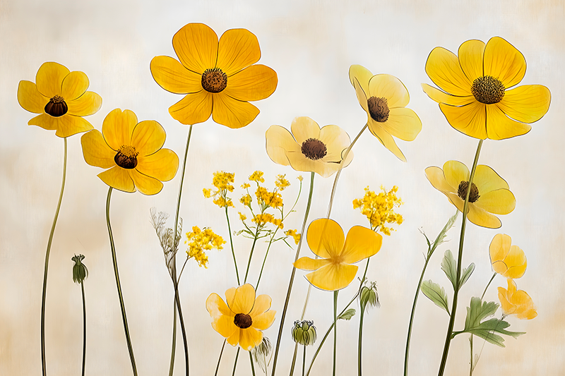 Vinilo pared dormitorio delicadas flores de helenio - TenVinilo