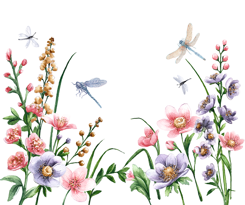 Flowers and dragonflies window sticker - TenStickers