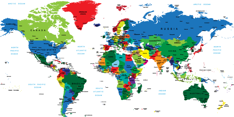 Vinilo mapa del mundo a todo color - TenVinilo