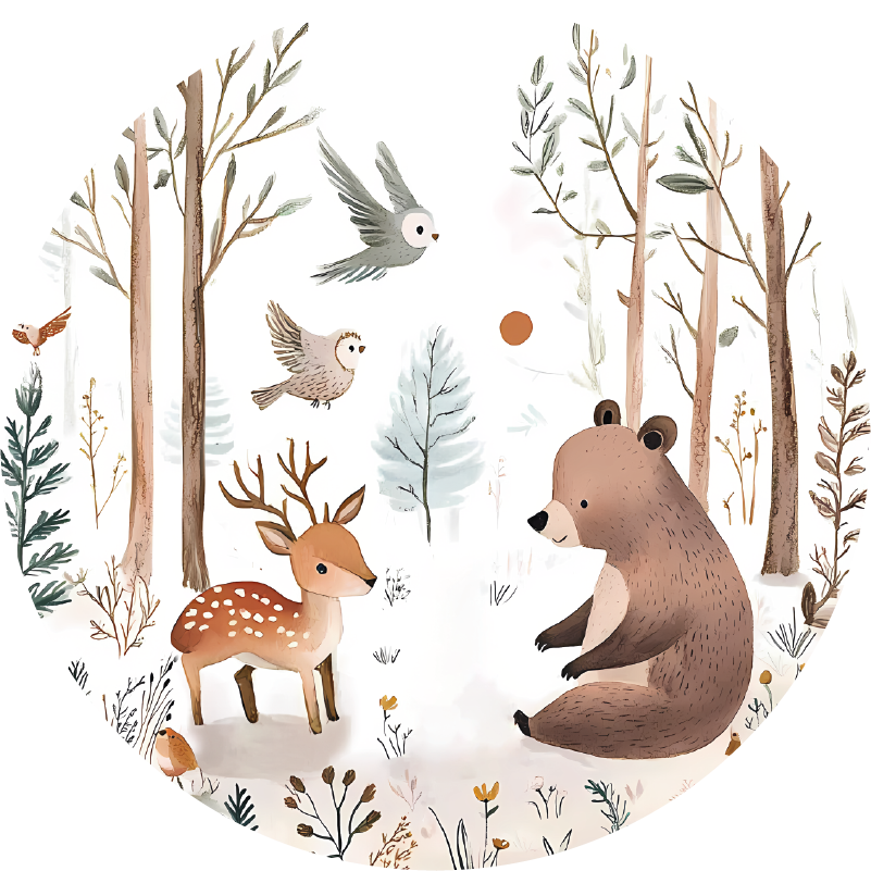 Muursticker kinderkamer dieren cirkelvormig bos - TenStickers