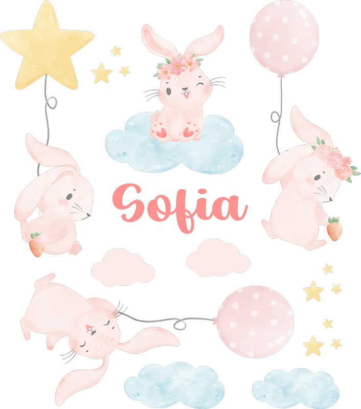 贴纸  墙贴 粉色气球与兔子 - TenStickers