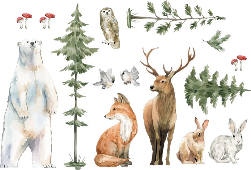 Muursticker kinderkamer dieren met realistisch bos - TenStickers