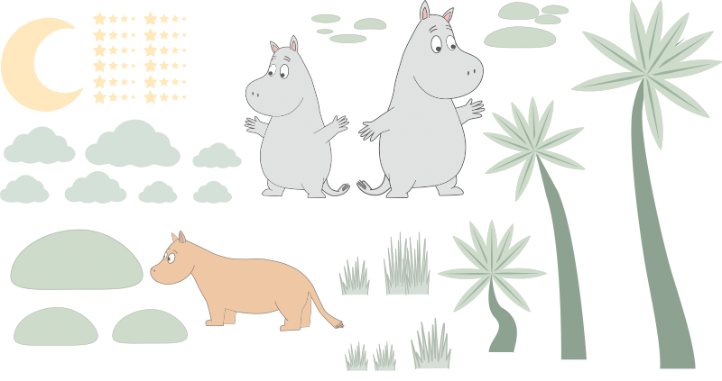 Adesivo per bambini design ippopotamo nordico - TenStickers