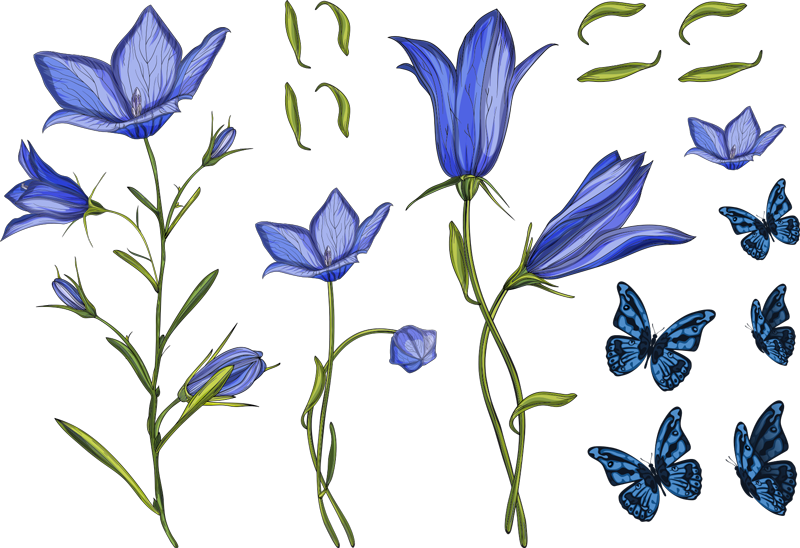 Blue flowers with butterflies furniture sticker - TenStickers
