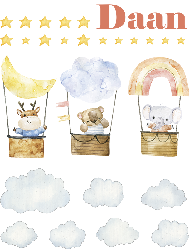 Muursticker kinderkamer dierenvrienden  met hoog vliegende - TenStickers