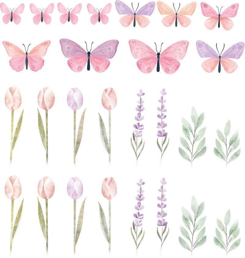 Vinilo para cristal ventana mariposas y tulipanes - TenVinilo