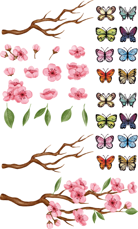 ágak és pillangók ablak matrica - TenStickers