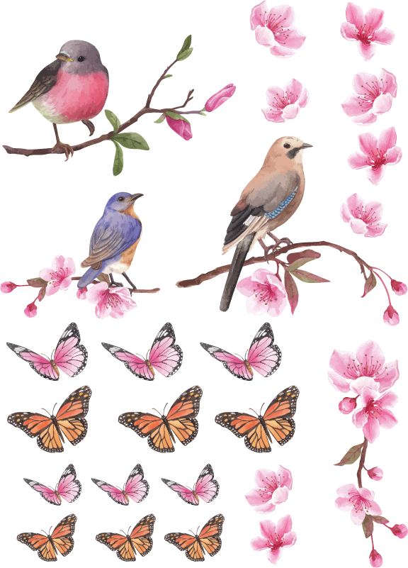 Adesivo per finestra uccelli e farfalle colorati - TenStickers