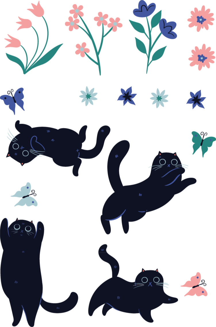 Cats catching butterflies window sticker - TenStickers