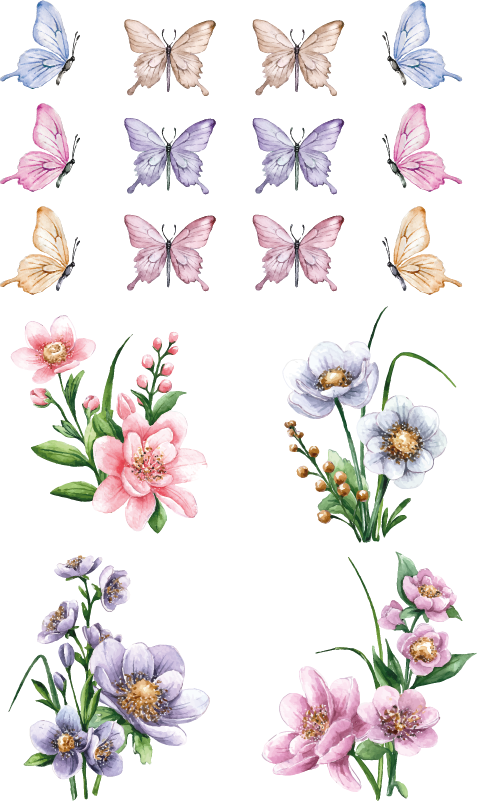 Vinilo para ventana flores y mariposas de colores - TenVinilo