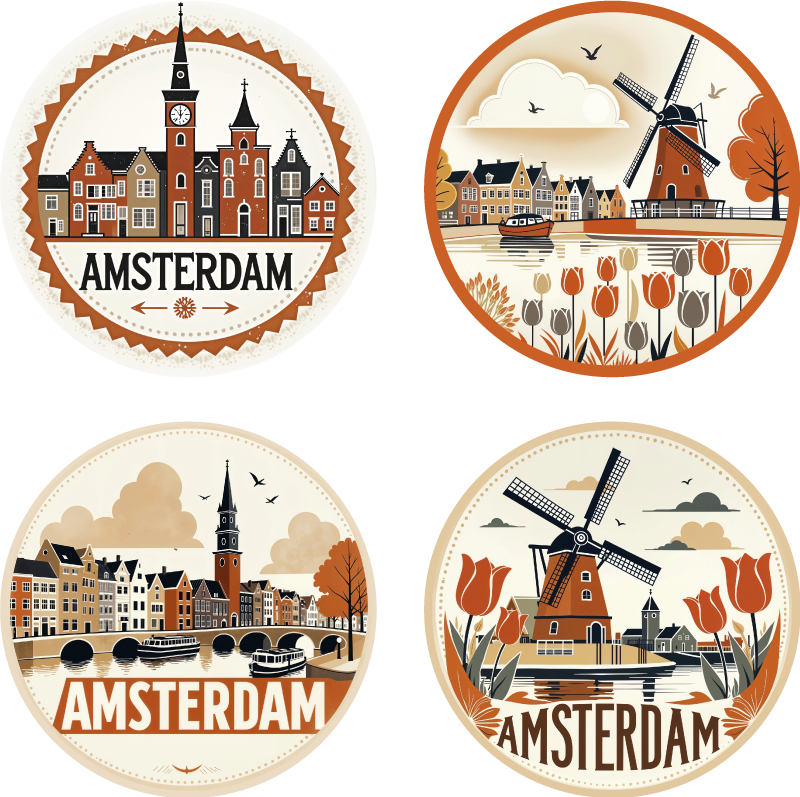 Amsterdamse badges sticker landen en steden - TenStickers