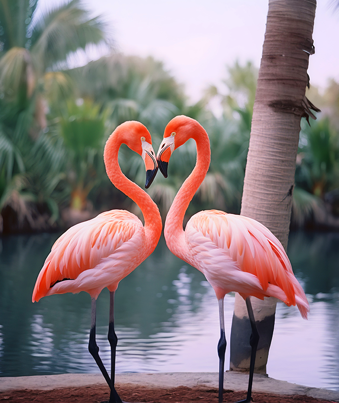 가구 스티커 플라밍고 하트 - TenStickers