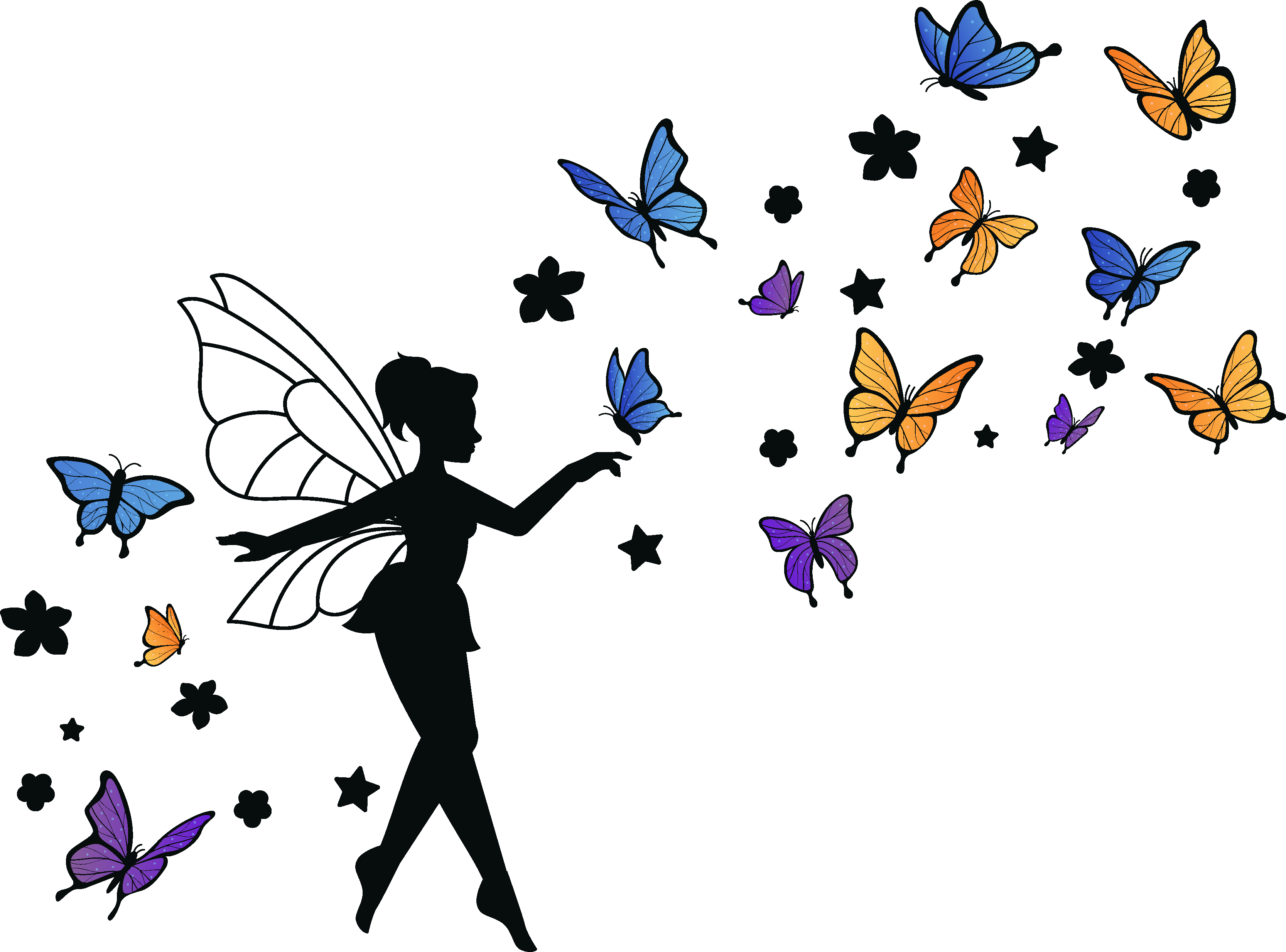 벽 스티커 나비가 있는 다채로운 요정 - TenStickers