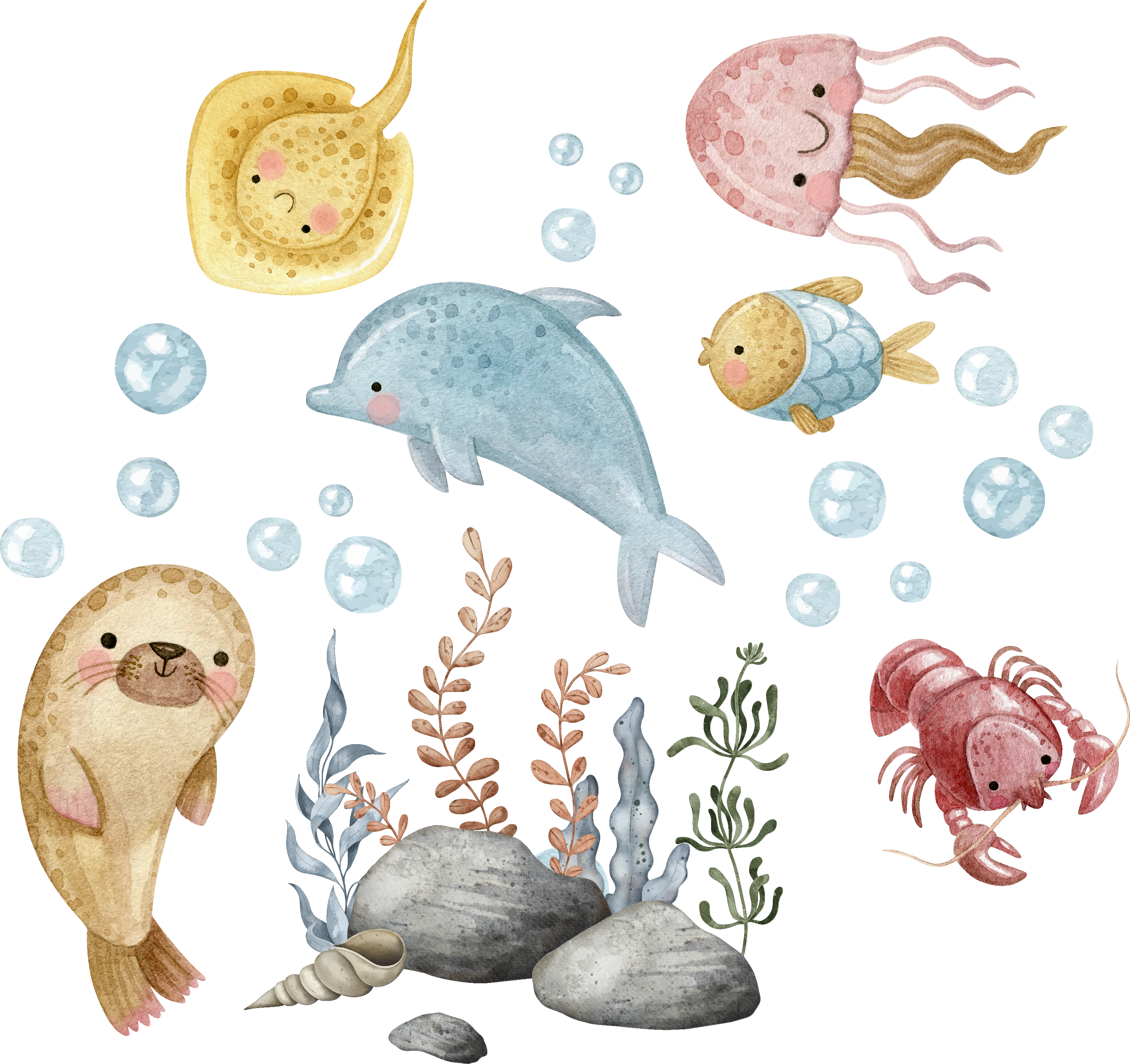 Vinilo infantil feliz mar de acuarela - TenVinilo