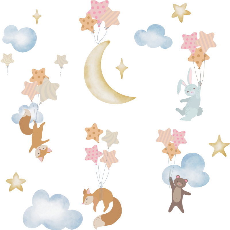 Forest animals with airballoons wall sticker - TenStickers