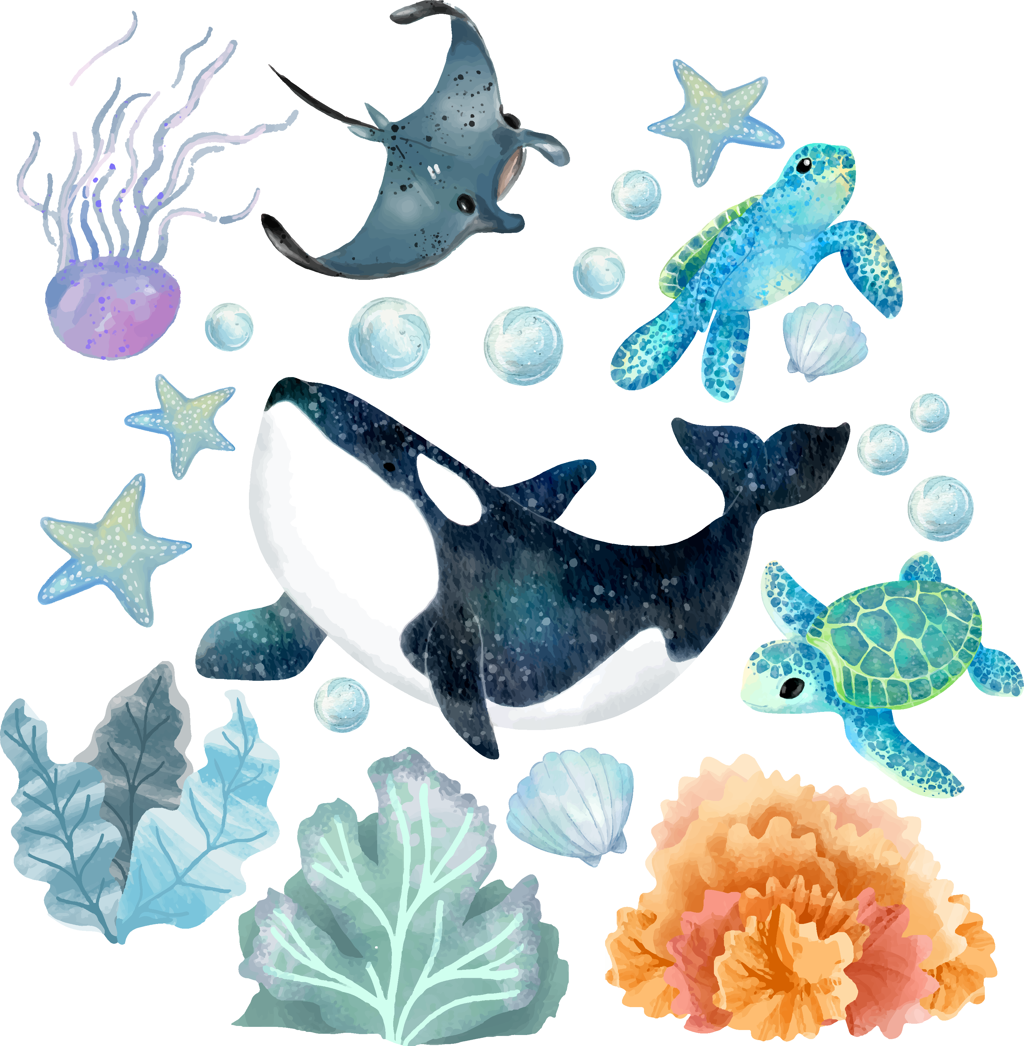 Akvarel undervandsmotiv wallsticker - TenStickers