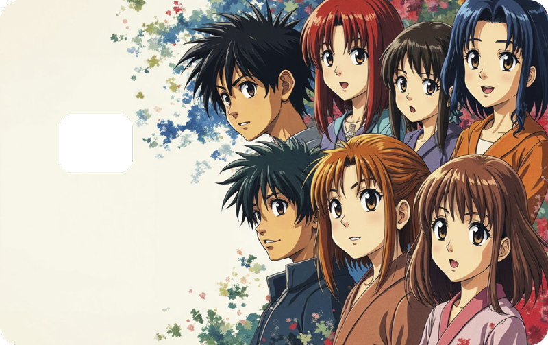 Vinilo tarjeta de crédito personajes de anime japoneses - TenVinilo