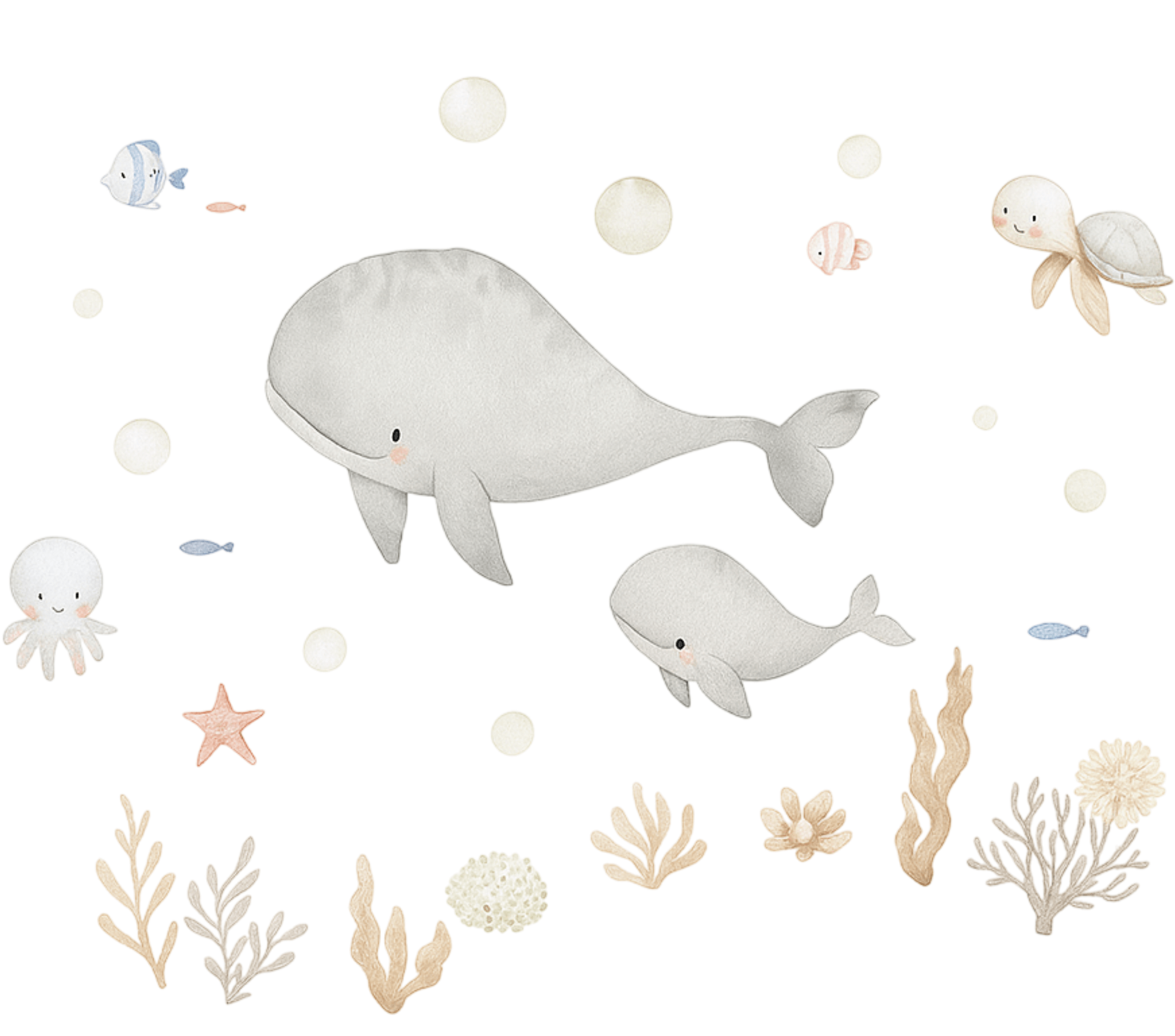 Pastel sea animals sticker illustration - TenStickers