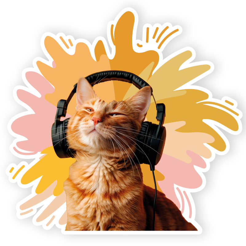 Happy cat with headphones Laptop sticker - TenStickers